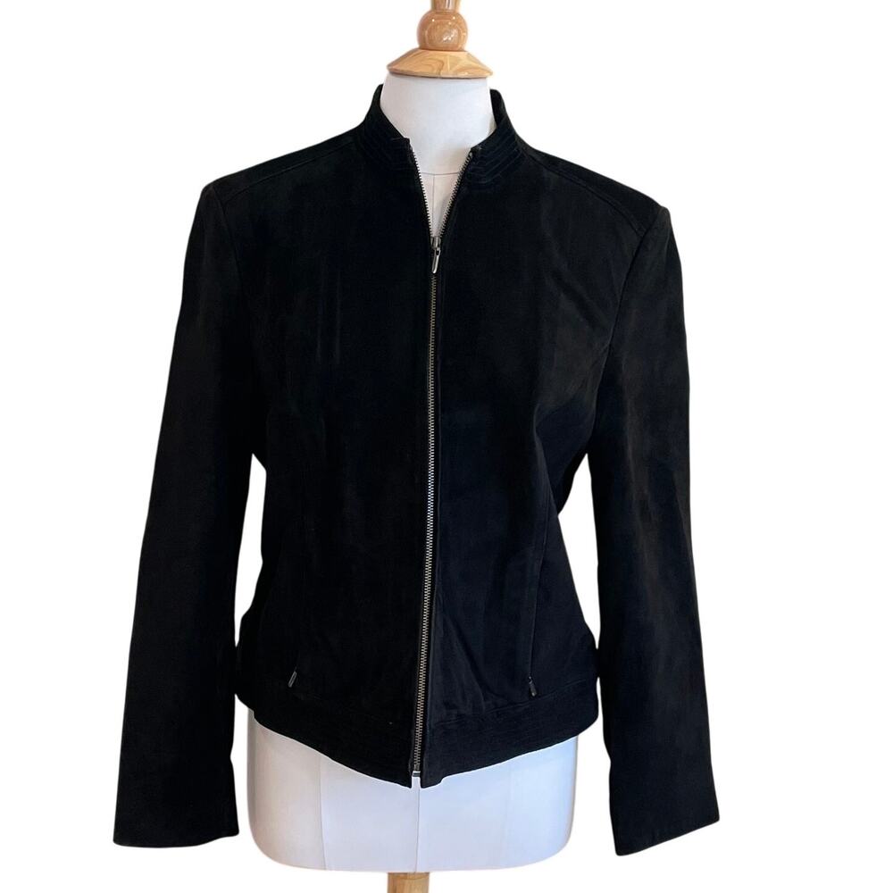 Valerie Stevens Black Suede Motocycle Jacket, Pockets, Size XL